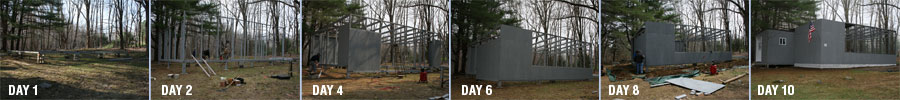 Progression of Atka's aviary construction.